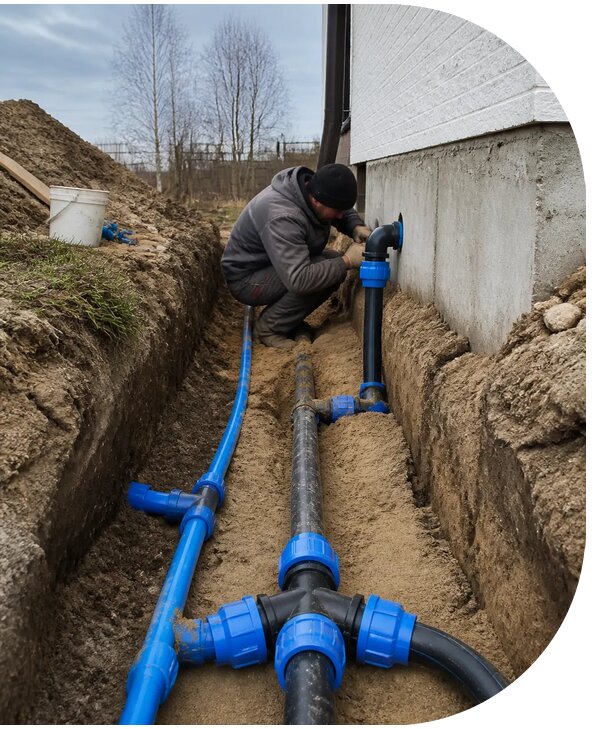 Монтаж наружного водопровода на участке под ключ в Бердске